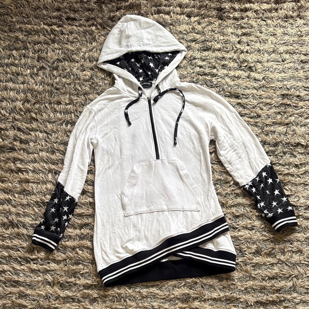 Bebe White and Black Star Hoodie, Size XS - Picture 1 of 4